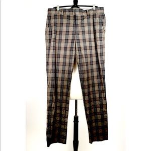 Trina Turk Mr. Turk Clyde Olive Plaid Cotton Slim Flat-Front Trousers